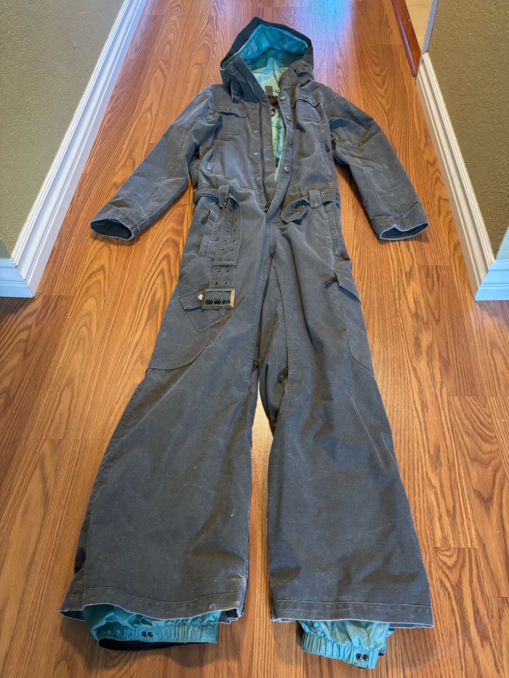 Burton Dark Gray Snow Jumpsuit with Teal Lining